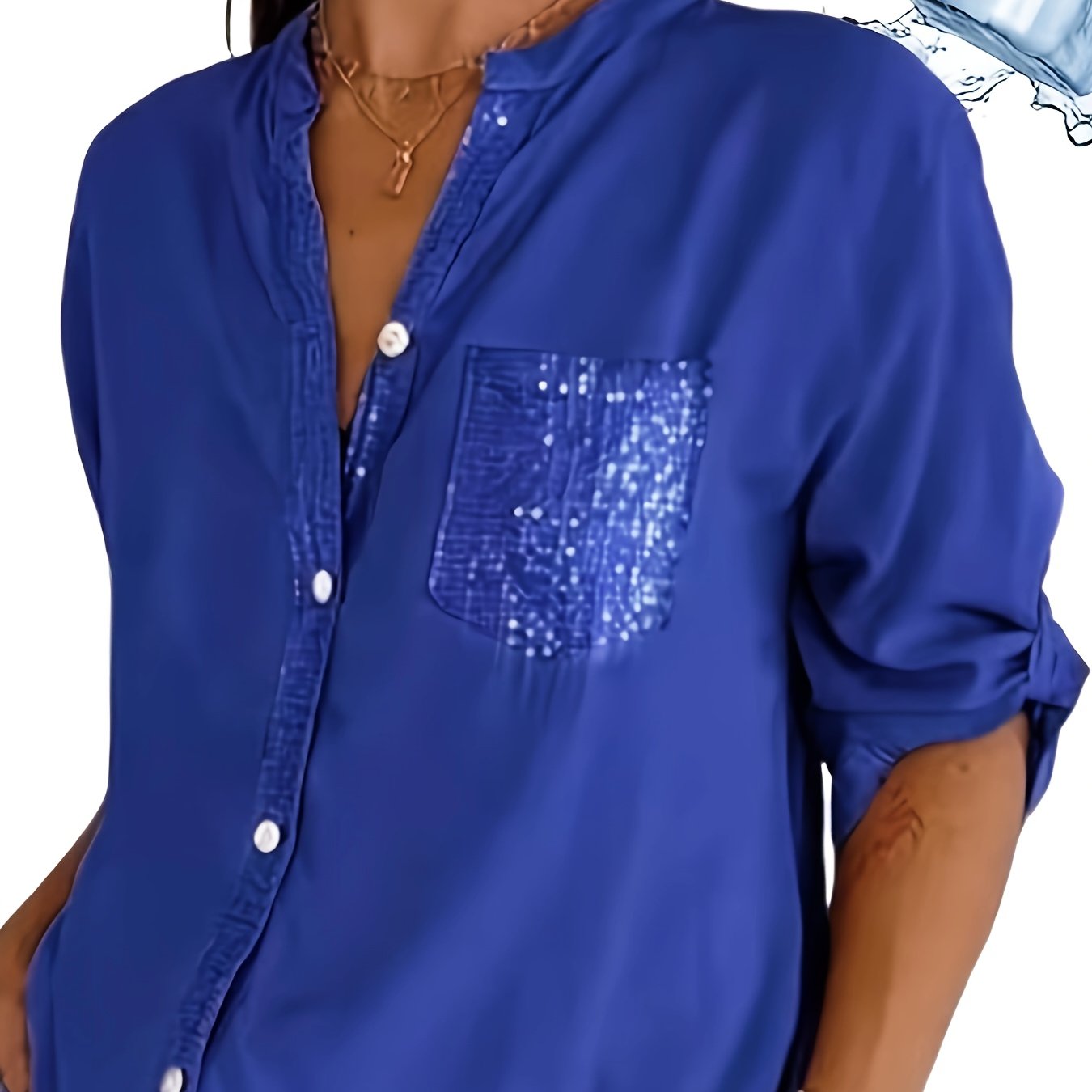 Women's Long-Sleeve Button-Up Shirt with Patch Pockets, Ideal for All Seasons, Designed for Casual Elegance.