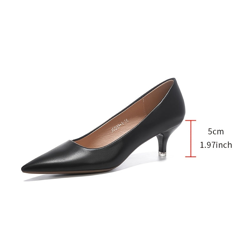 Stylish black mid-heel pumps with pointed stiletto heels, faux leather, rubber sole, lightweight - available in sizes 34-43.