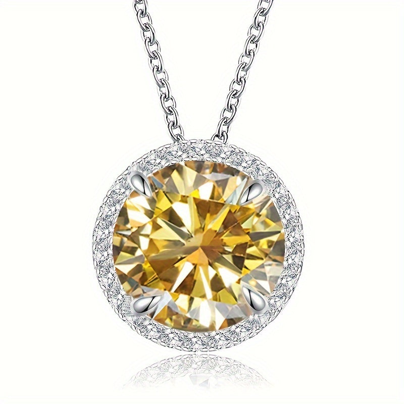 Luxurious pendant necklace made with 5ct red golden yellow Moissanite set in S925 Sterling Silver, suitable for both men and women. Perfect for engagement, marriage, or anniversary gift. Comes in a gift box, weighing 4g/0.14oz. Ideal for celebrating a