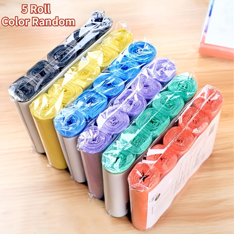 100 colorful disposable trash bags in 5 rolls for home, office, kitchen, bedroom, and bathroom cleaning.