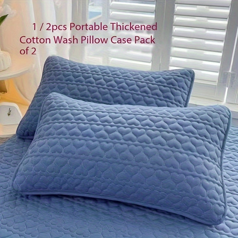 2 Light Blue Quilted Pillow Covers - Ideal for Travel & Camping, Envelope Closure, Easy Care, No Fade, Polyester Fiber Fill.