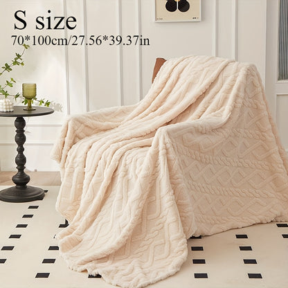 Cozy coral fleece blanket in chic diamond pattern. Ultra-soft, warm, and comfortable for bed, sofa, or travel. Available in beige, green, pink, and blue. Made of lightweight polyester. Hand wash only.