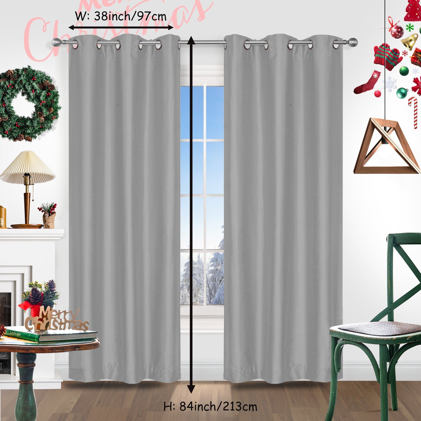 Add a festive touch to your space with 2 pieces of red Christmas curtains. These curtains are made of faux silk with a grommet top design, providing both style and functionality. Perfect for living rooms, bedrooms, offices, kitchens, and studies, these