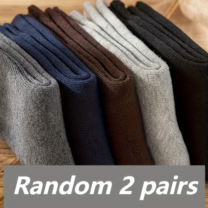 2 or 5 pairs of men's solid warm crew socks for autumn and winter, anti-sweat and breathable