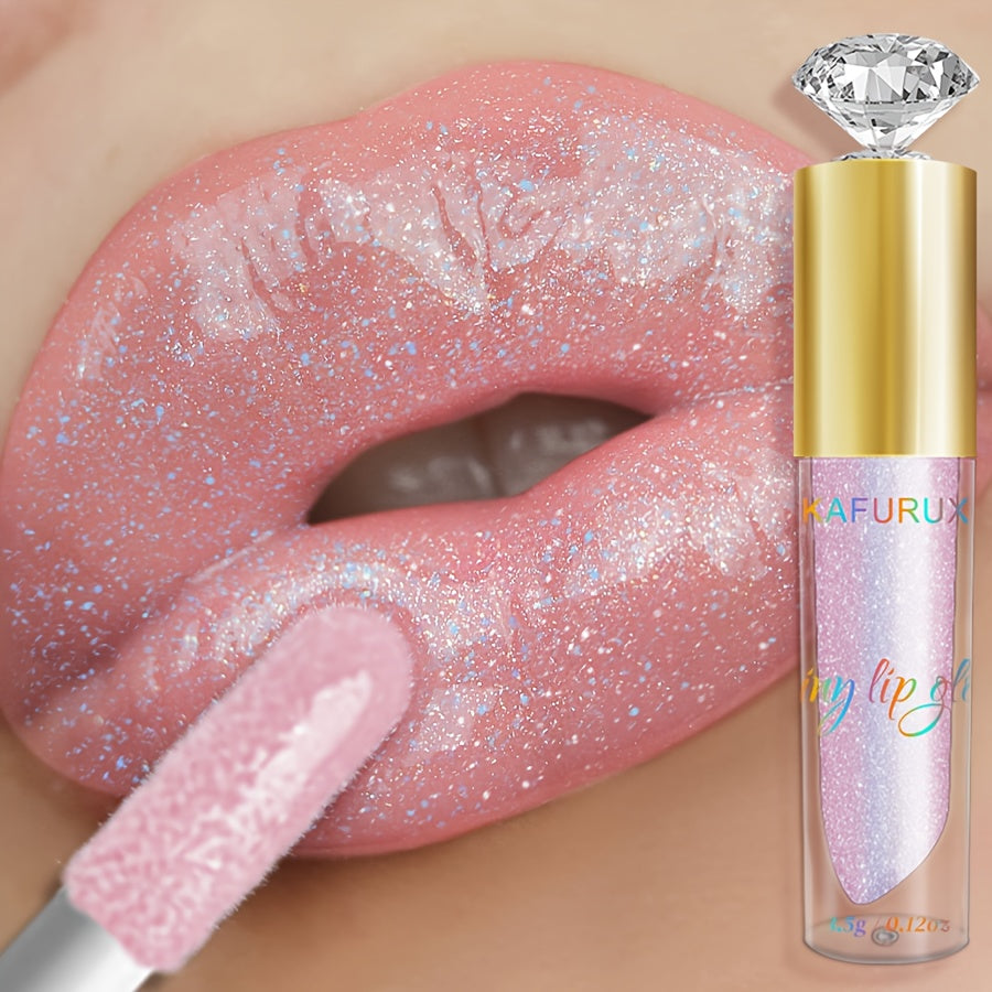 Waterproof pink lip glaze for all skin types, with glossy finish and long-lasting sparkle shine. Non-sticky paste with easy application.