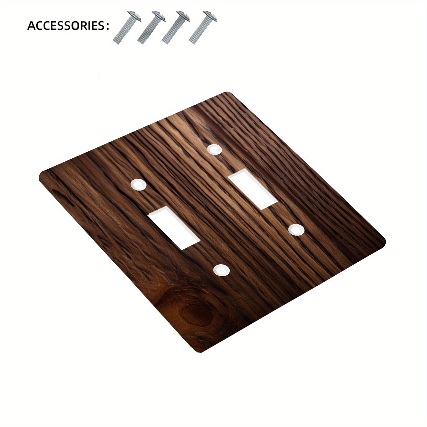 Wood grain wall plate cover for light switches, no power required, easy to clean, available in 1-gang or 2-gang sizes.