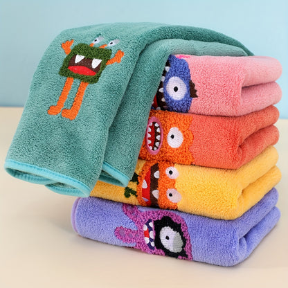 5 Cartoon Coral Fleece Hand Towels - Absorbent and Cozy for Bathroom Essentials.