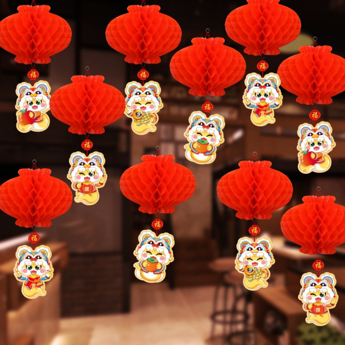 10pcs 2025 Red Lantern Hanging Decorations for New Year and Spring Festival Celebration, creating a joyful atmosphere.