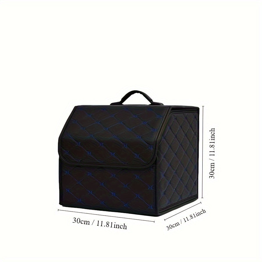 Black quilted PU leather car trunk organizer for SUV & Sedan trunks, providing durable and stylish interior storage.