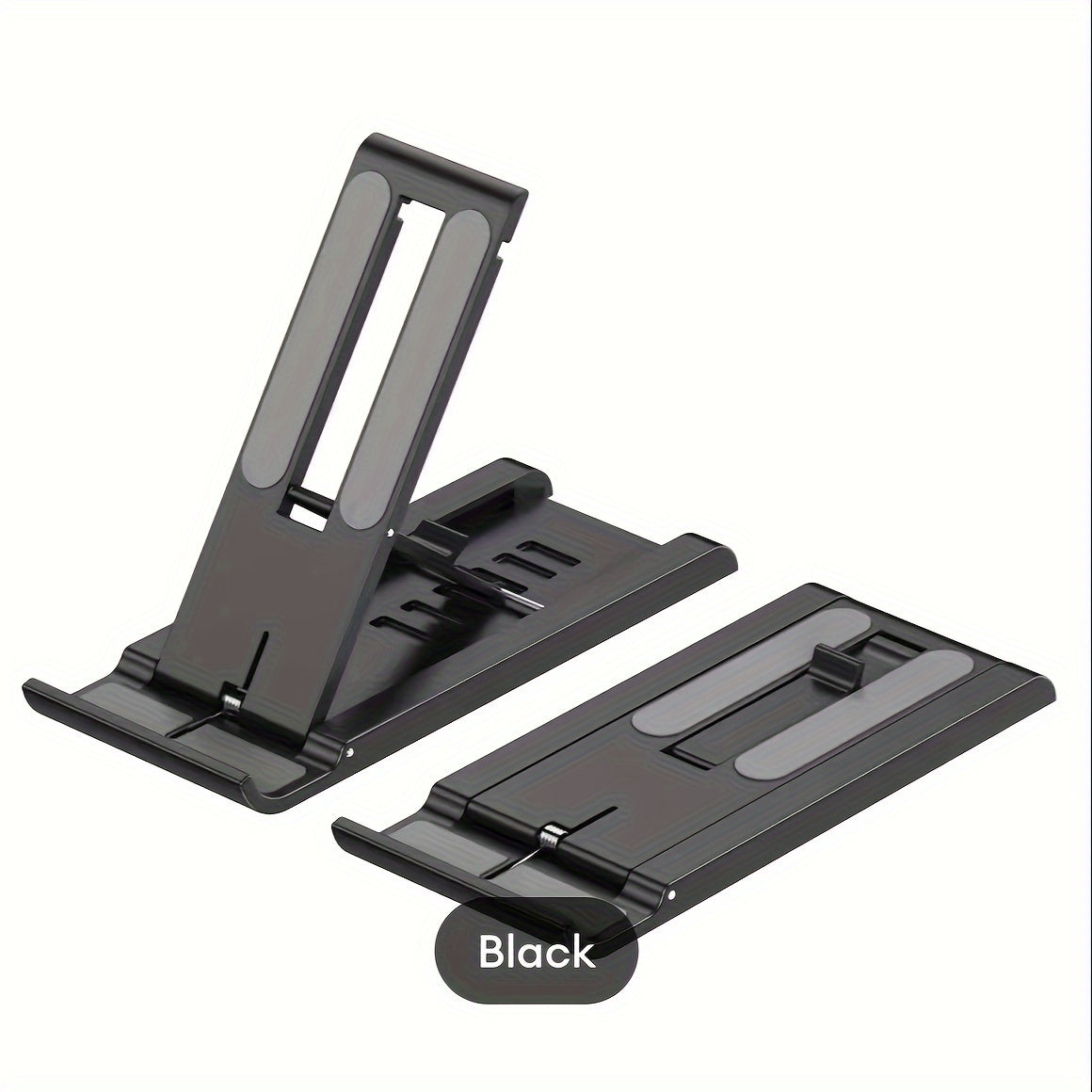 Adjustable foldable phone stand made of multi-functional ABS material, suitable for bedside table or tabletop use with smartphones, tablets, and live streaming support. Not waterproof.