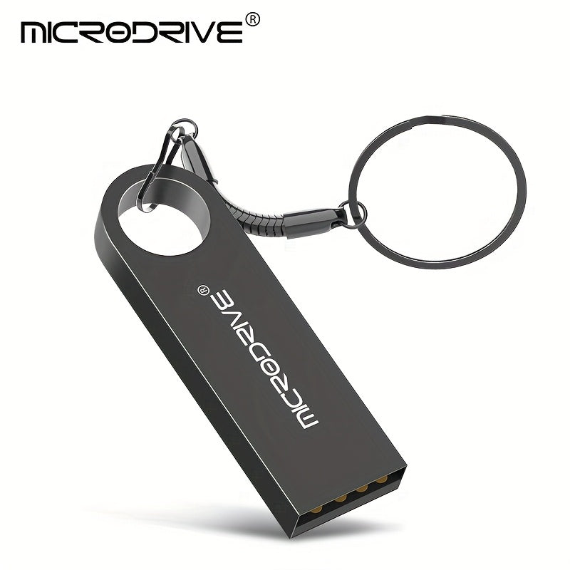 MICRODRIVE USB 2.0 Flash Drive available in storage options from 4GB to 128GB, portable with key ring attachment, suitable for data transfer and backup.