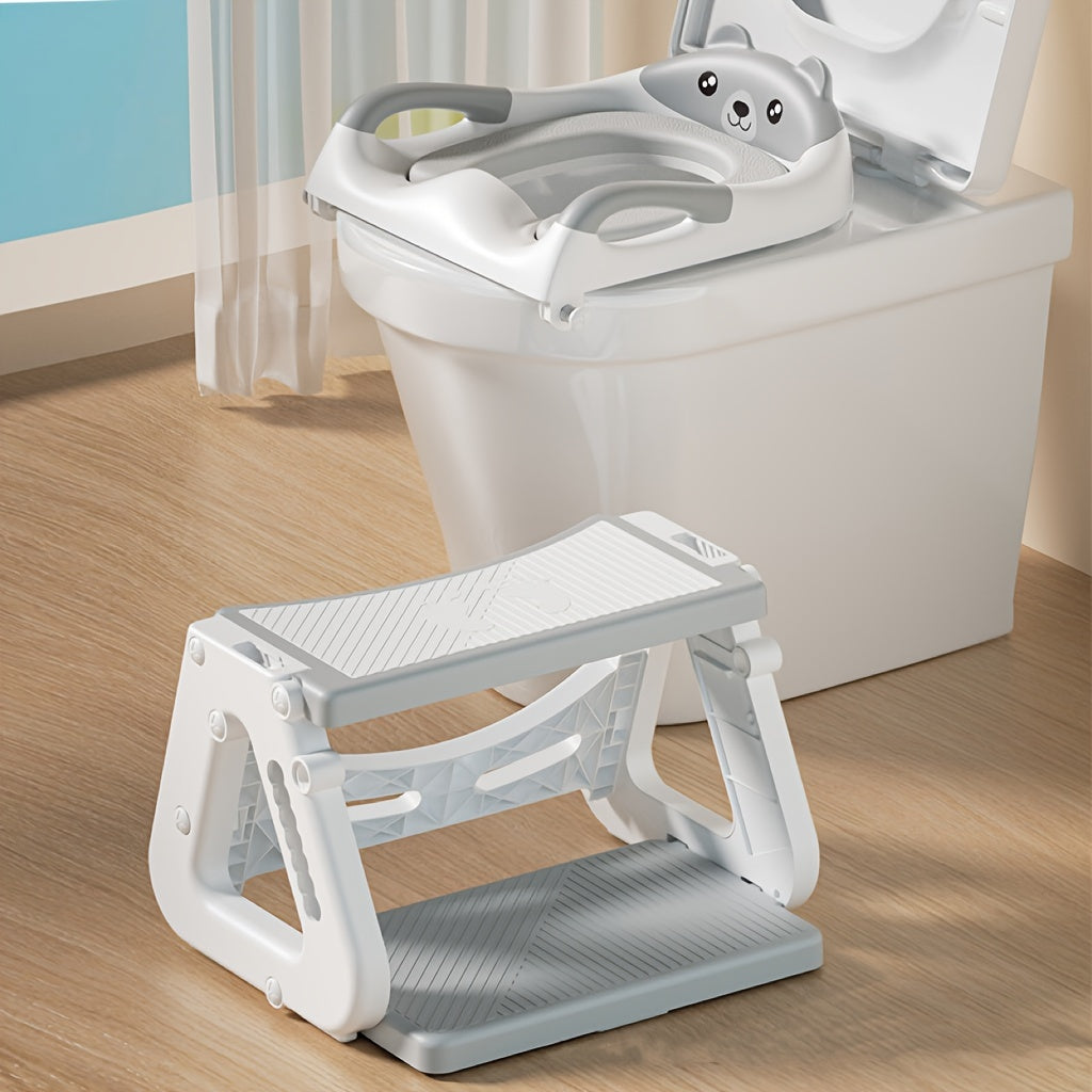 Versatile toilet training ladder for children, doubling as a folding footstool for the toilet, with a detachable toilet ring for added convenience.