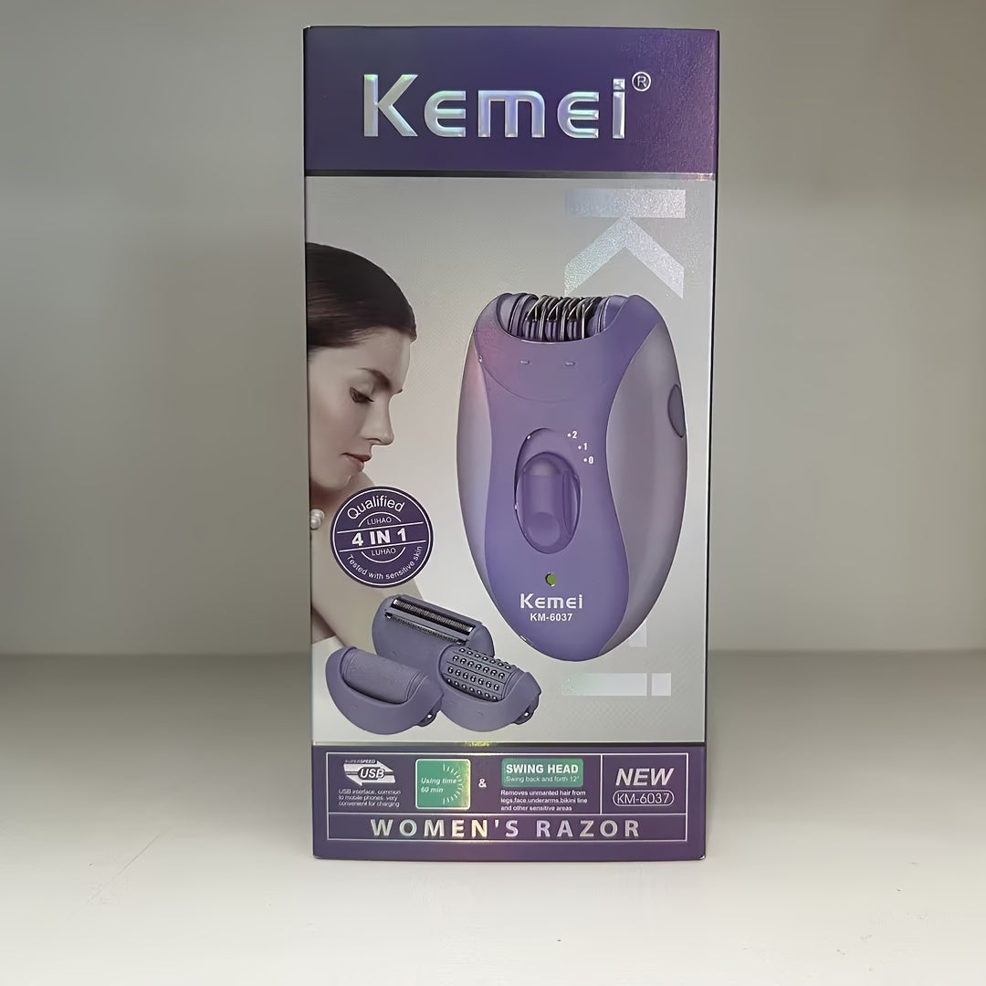 Komei Hair Remover KM-6037 Women's Care Set with USB Shaver, Four-in-One Full Body Shaving and Foot Scrub