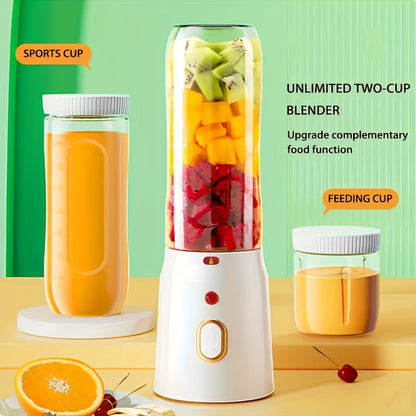 The Dual-Cup Portable Electric Juicer Set is a versatile sports blender perfect for students. With USB charging and a round plastic shape, this multifunctional blender has a capacity of less than 1L and is powered by a lithium battery. It is ideal for