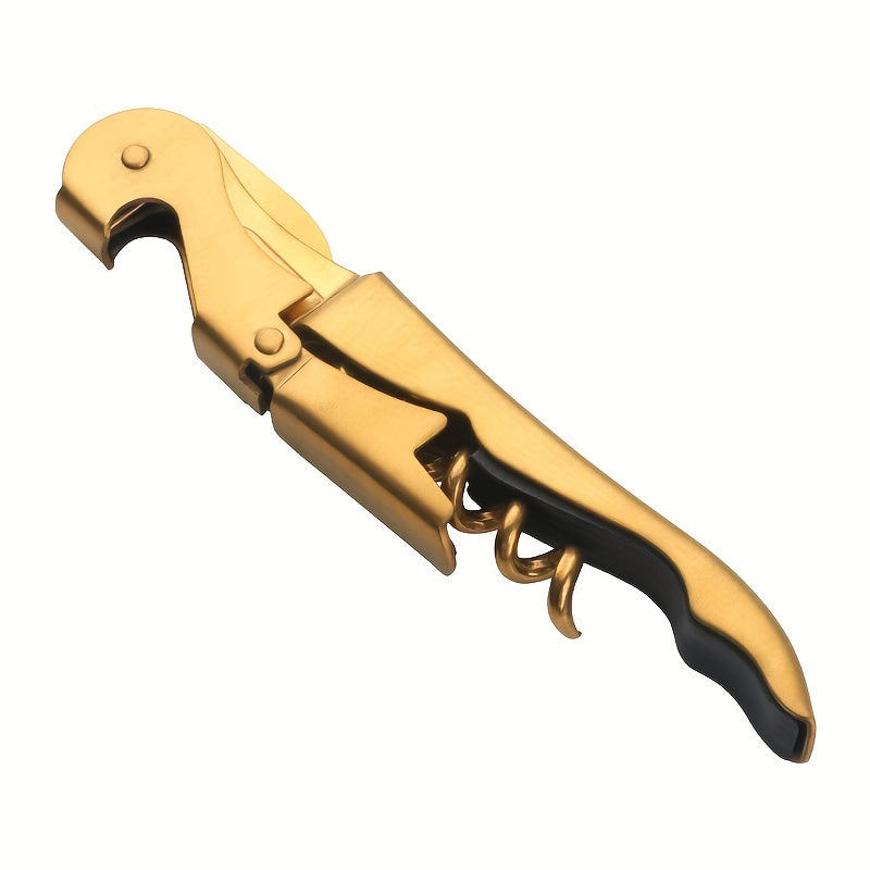 Stainless Steel Corkscrew with Foil Cutter - Classic Wine Opener with Double Hinges for Bars, Restaurants, and Home Use. Available in Silver, Golden, Rose Golden.