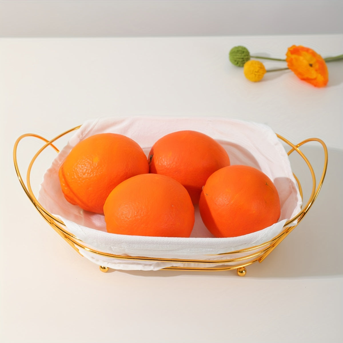 Iron bread basket for storage and organization of fruits, snacks, and more in kitchen, bedroom, living room, dorm, or office.