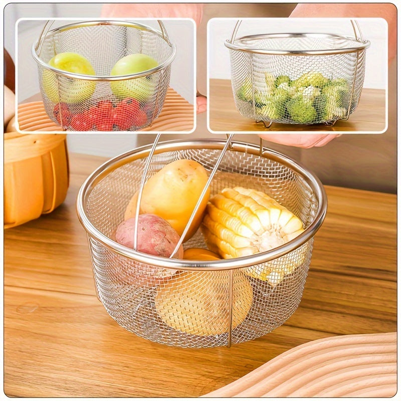 Durable Stainless Steel Steamer Basket with Tripod Stand - Ideal for Cooking Vegetables, Pasta & More - Versatile and Safe Mesh Design