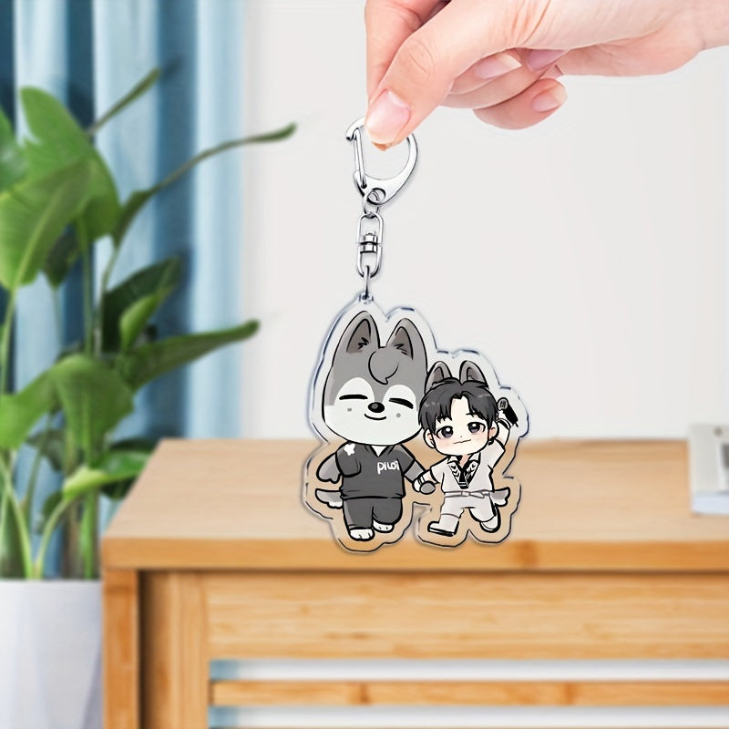 Acrylic Keychain with Adorable Cartoon Animal Design Inspired by K-Pop, Double-Sided Charm for Bags & Keys, Ideal Gift for Fans