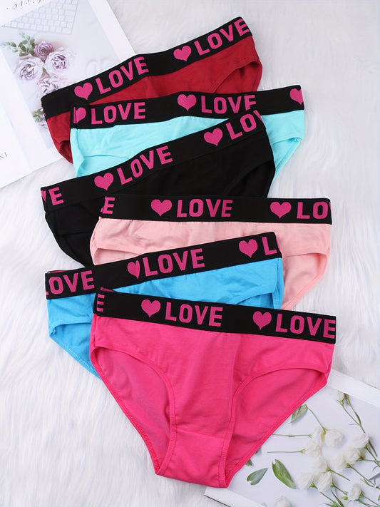 Colorblock low waist bikini panties with letter tape design, breathable and soft for women's lingerie and underwear.