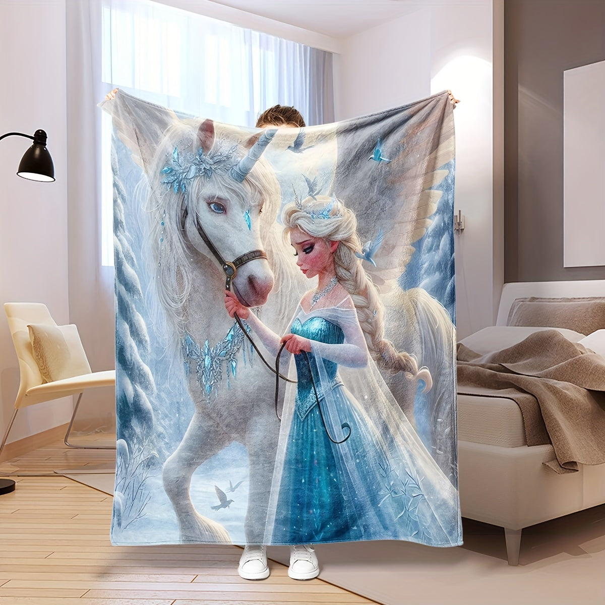 High-necked Unicorn Snow And Ice Art Blanket - versatile for use as a carpet, bed blanket, towel quilt, nap blanket, casual blanket, travel blanket, or throw blanket.