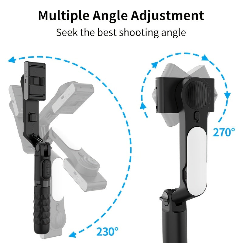 QAML A6 2025 Handheld Gimbal Stabilizer with Selfie Stick Tripod Stand, Wireless Remote, USB Charging, ABS Material, Compatible with iPhone & Android Devices.