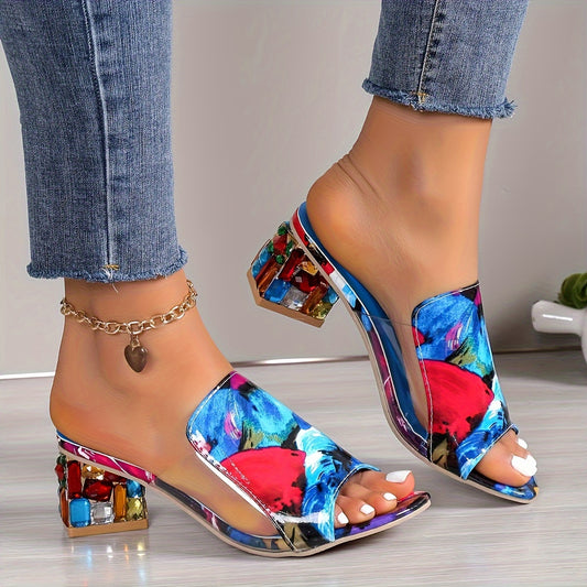 Stylish chunky heel sandals with open toe and slip-on design