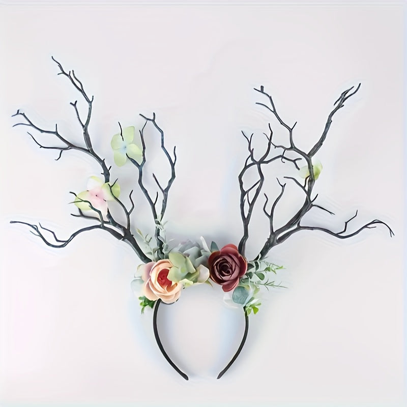 Head Hoop Boho Flower Headwear for Women with Exaggerated Large Branches, Perfect for Dressing Up at Parties and Elf Costumes