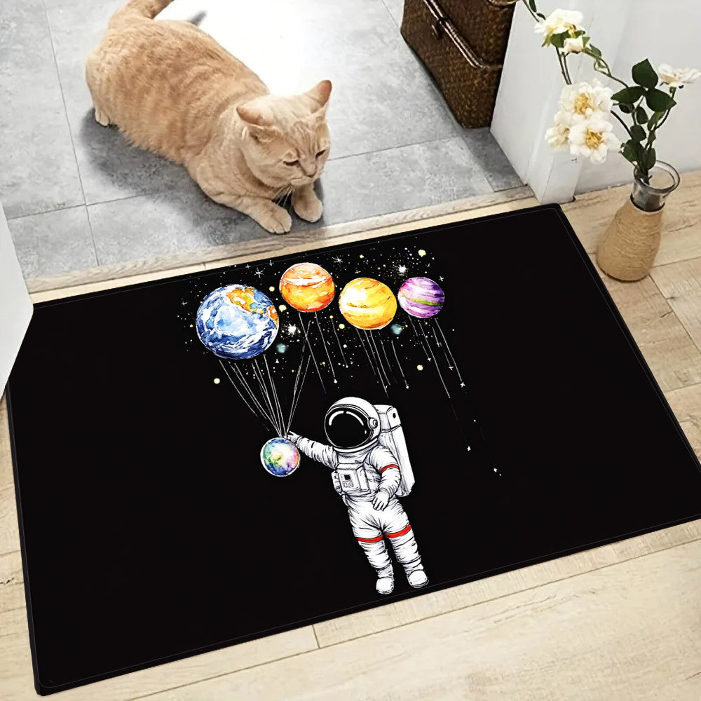 Get your hands on this 1pc Space-Themed Non-Slip Kitchen Mat featuring an Astronaut & Planets design. Made of waterproof, oil-resistant, and easy to clean polyester, this floor mat is perfect for the kitchen, bathroom, or entryway. It's ideal for adding