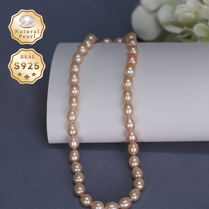 Elegant Wedding Accessory: MUFAN Vintage Cute Style Freshwater Pearl Necklace with S925 Clasp, June Birthstone, Natural Pink Baroque Pearl Strand for Daily Wear & Gifts - 8-9mm Pearls, 38-42 Count