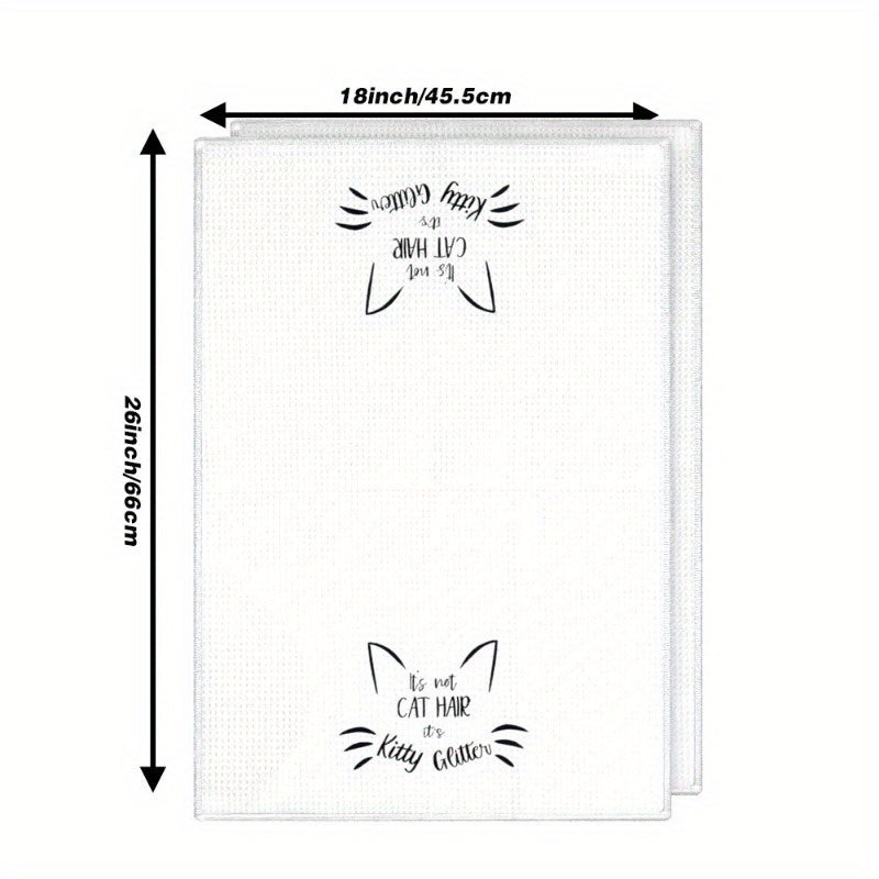 Set of 2 Soft Polyester Towels for Cat Hair Removal, 45.72x66.04 cm - "I'd Rather be with Kitty" Design, Great for Kitchen & Bathroom, Essential for Pet Grooming, Easy to Clean in Washing Machine, Ideal for Cat Owners, Perfect for Cat Grooming