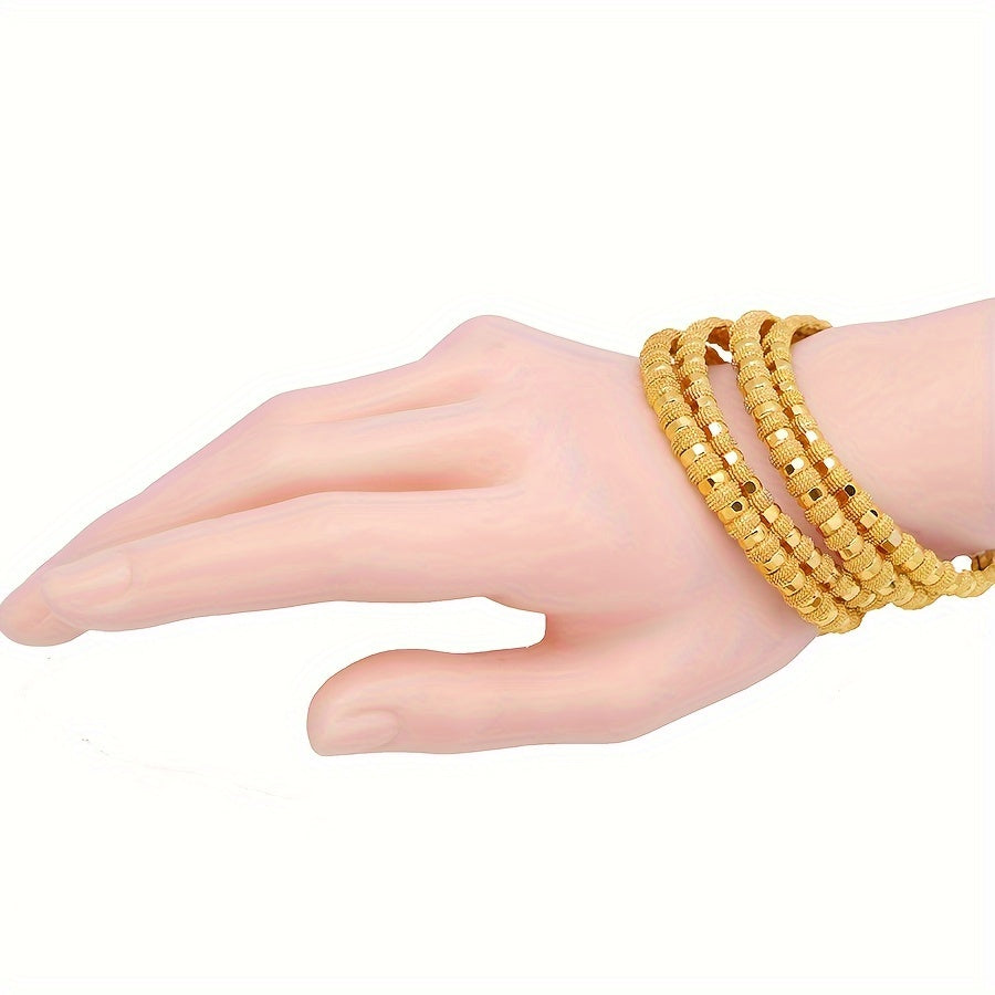 Set of 4 Vintage Luxury Gold-Plated Copper Bangle Bracelets for Women - Ideal for Everyday Wear and Special Occasions