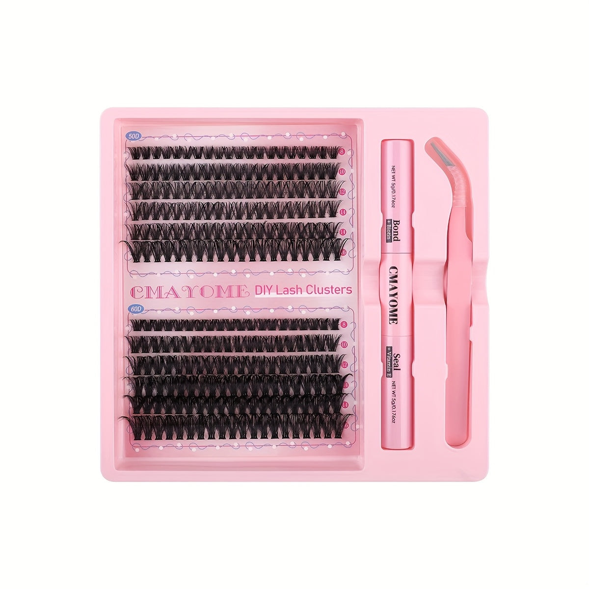 Pink Series DIY False Eyelashes Set includes 240pcs of C-shaped Curly False Eyelashes and 140pcs of Glue Tweezers. Features 8-16mm length, low sensitivity, easy application, and