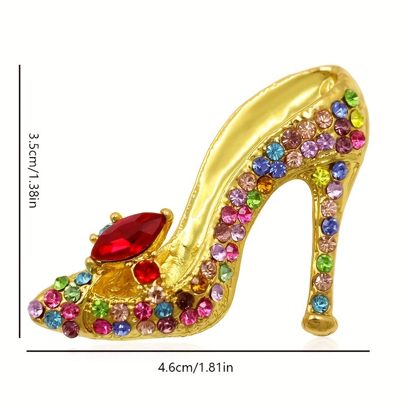 Rhinestone-studded high heel brooch pin with a sparkling finish - Adds a touch of elegance to shirts, suits, cardigans, scarves, and shawls - Ideal for parties and banquets - A fantastic gift idea for women.