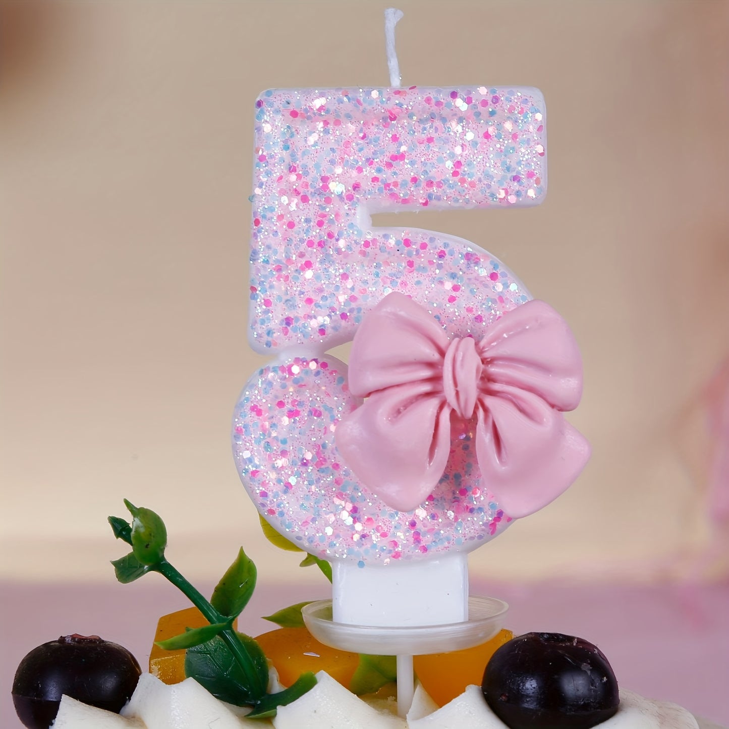 Pink Bow Number 0-9 Birthday Candle for Girl's Cake, Baking Shop Supplies