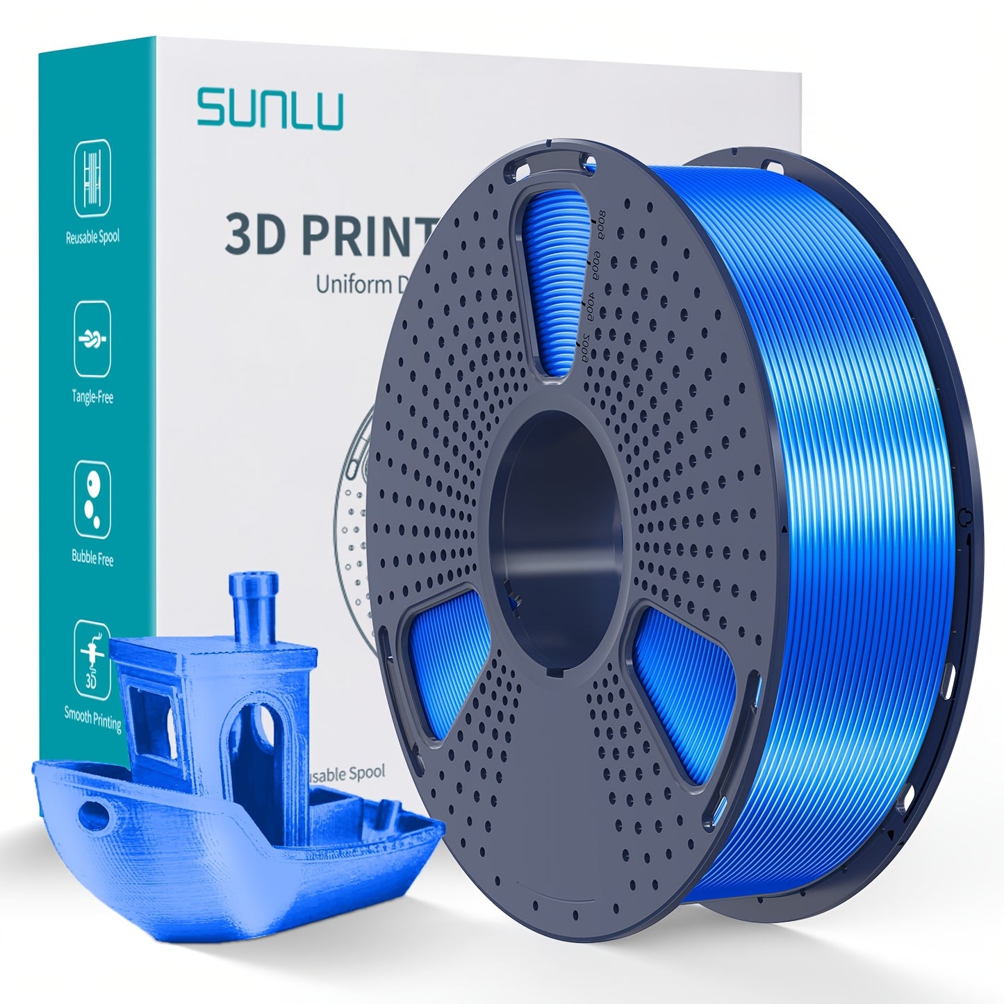 1kg of SUNLU Shiny PLA 3D Printer Filament, 1.75mm, with Smooth Surface and Dimensional Accuracy +/- 0.02mm in Light Golden Color.