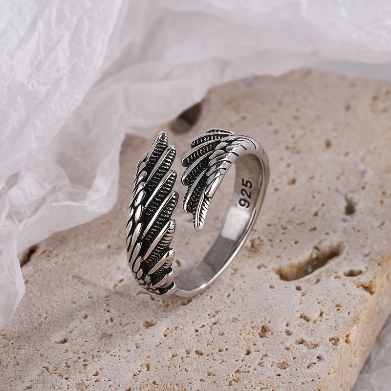 Adjustable Feather Wing Ring for Women - 925 Sterling Silver Boho-Chic Jewelry, Ideal for Everyday Wear and Vacation Style