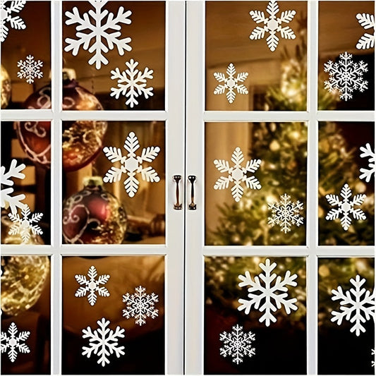 Vintage style Christmas snowflake window clings for festive home and office decoration. No electricity required, featherless design. Perfect for adding a touch of holiday cheer.