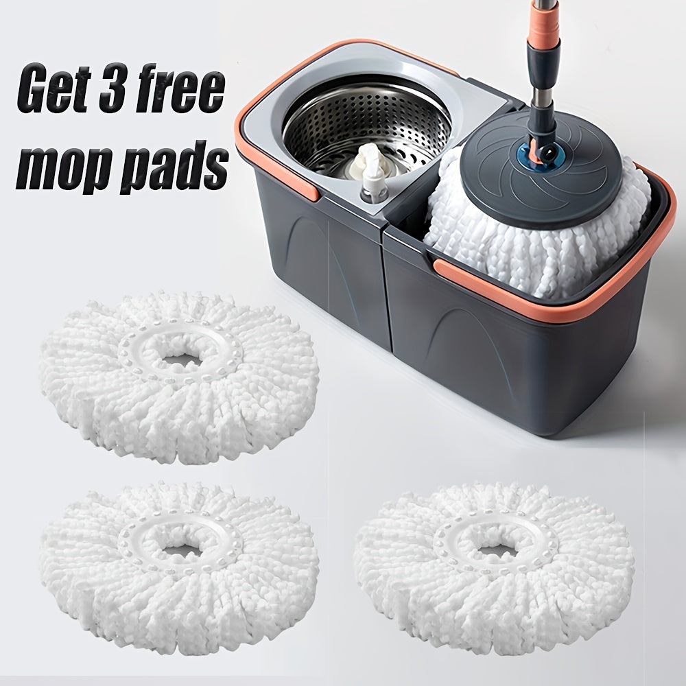 EasyWring Spin Mop & Bucket System includes 1 set with 3 reusable microfiber pads. The hands-free system features a stainless steel handle, making it ideal for hardwood, tile, and laminate floors. It can be used for both wet and dry cleaning, dust