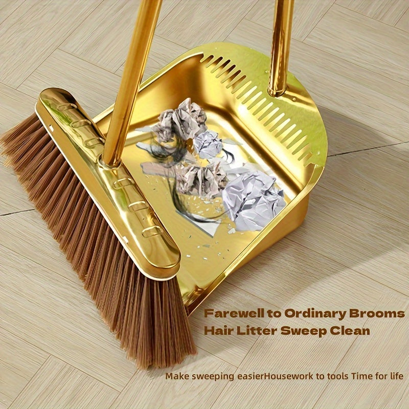 Premium Hand Brooms and Dustpan Set with Teeth - 2 Piece Set, Durable 92.48cm Sweep Combo for Household Cleaning. Ideal for living room, bedroom, bathroom, kitchen, patio. Compatible with hard floors. Includes cleaning supplies and tools.