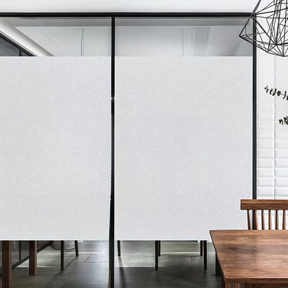 1 roll of contemporary frosted glass film, 2 mil thick with a static cling for privacy, made of opaque PVC for heat control. This non-adhesive window sticker is perfect for decorating bedroom, bathroom, and home office.