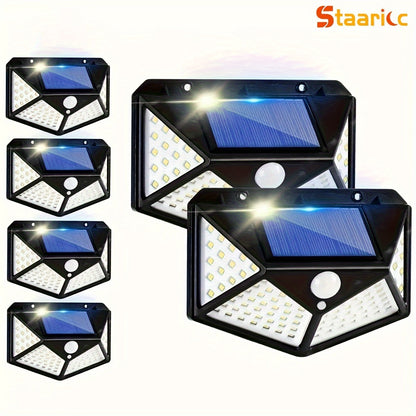 The Staaricc solar lamp is an energy-saving light with 100 LEDs and a motion sensor. It has three modes, a 270° illumination range, and is suitable for outdoor spaces like gardens, fences