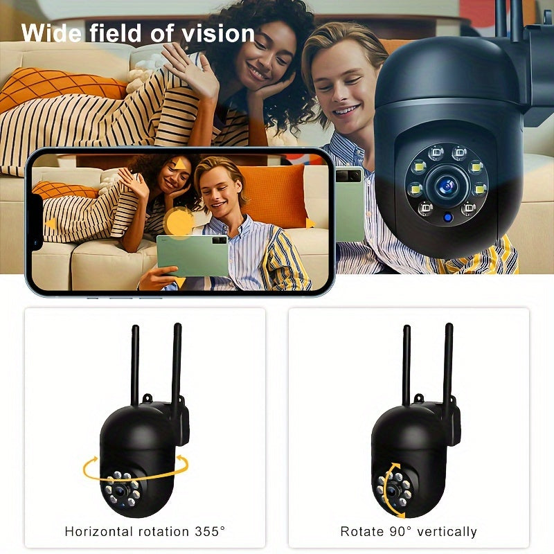 1 HD 1080P Wireless Wifi Security Camera with PTZ, 355 Degree IP System, 2.4G, Two-way Audio, Motion Detection, Active Defense Alarm, Pet Monitor, Intercom, and Notification Push. TF card