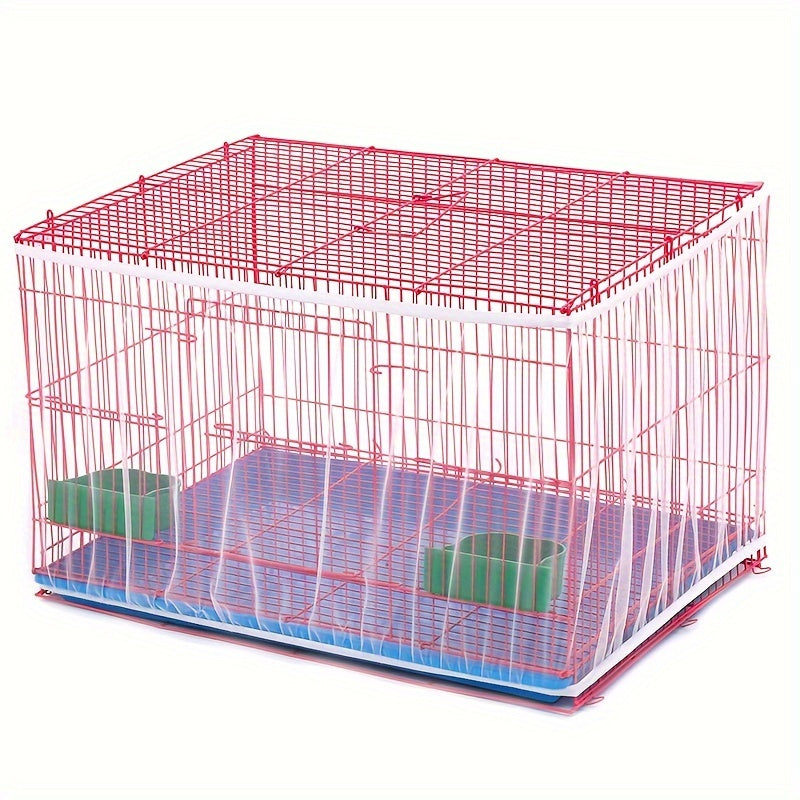 Stretchable bird cage seed catcher prevents mess and scatter in parrot enclosures.