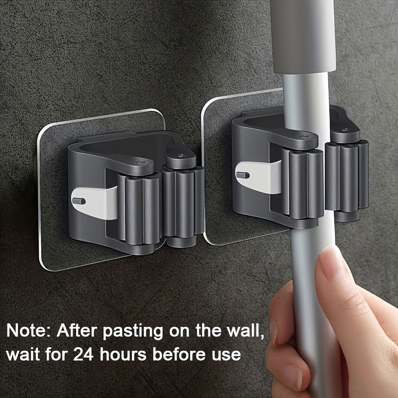 5-piece wall-mounted mop and broom holder with self-adhesive rack. Waterproof, non-slip, and practical for organizing home, bathroom, kitchen, garden, and garage.