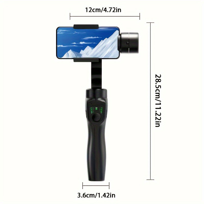 QAML Portable 3-Axis Smartphone Gimbal with Tripod, 8-hour battery, wireless charging, compatible with iPhone/Android, ABS material, 2500mAh lithium battery, ideal for sports, travel, VLOGs.