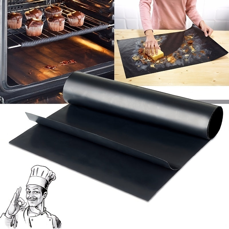 Set of two non-stick Teflon oven mats, each 0.2mm thick and reusable baking liners. These microwave safe kitchen pads are essential baking tools.