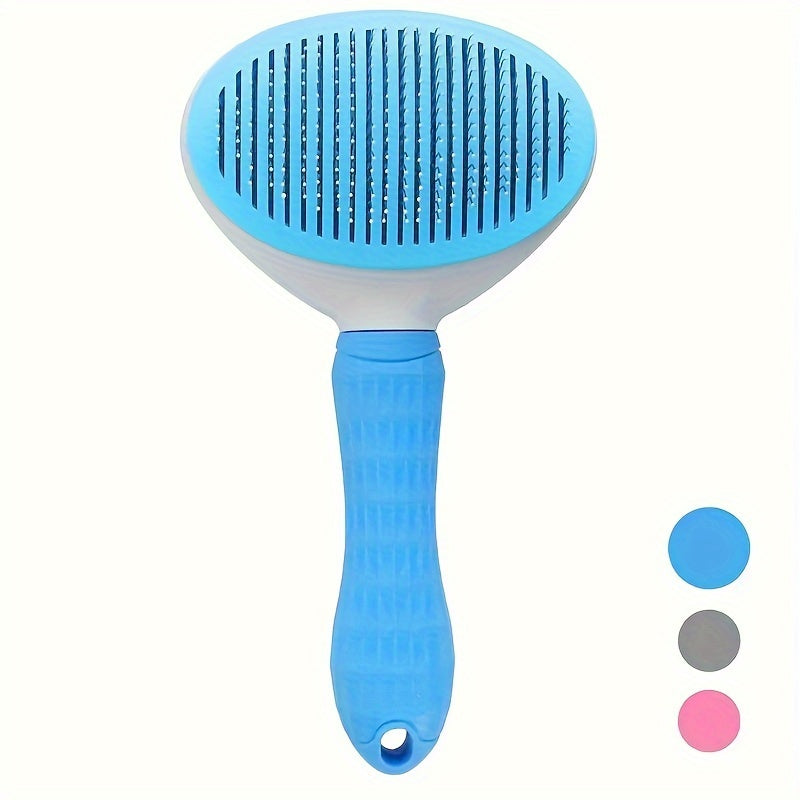 Pet hair remover comb with adjustable needle body and anti-skid button - ideal for cats and dogs, easy to clean.