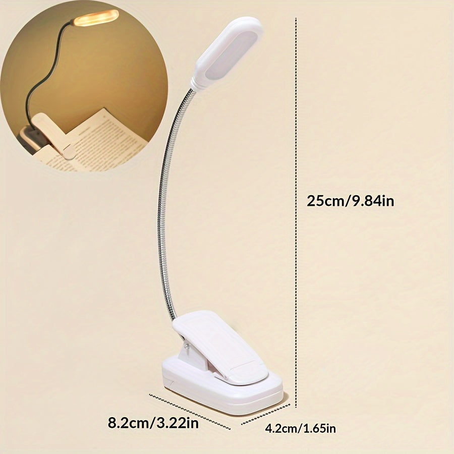 Adjustable arm reading light with yellow light, portable battery-powered LED night light with clip for reading, desktop eye protection lamp for reading.