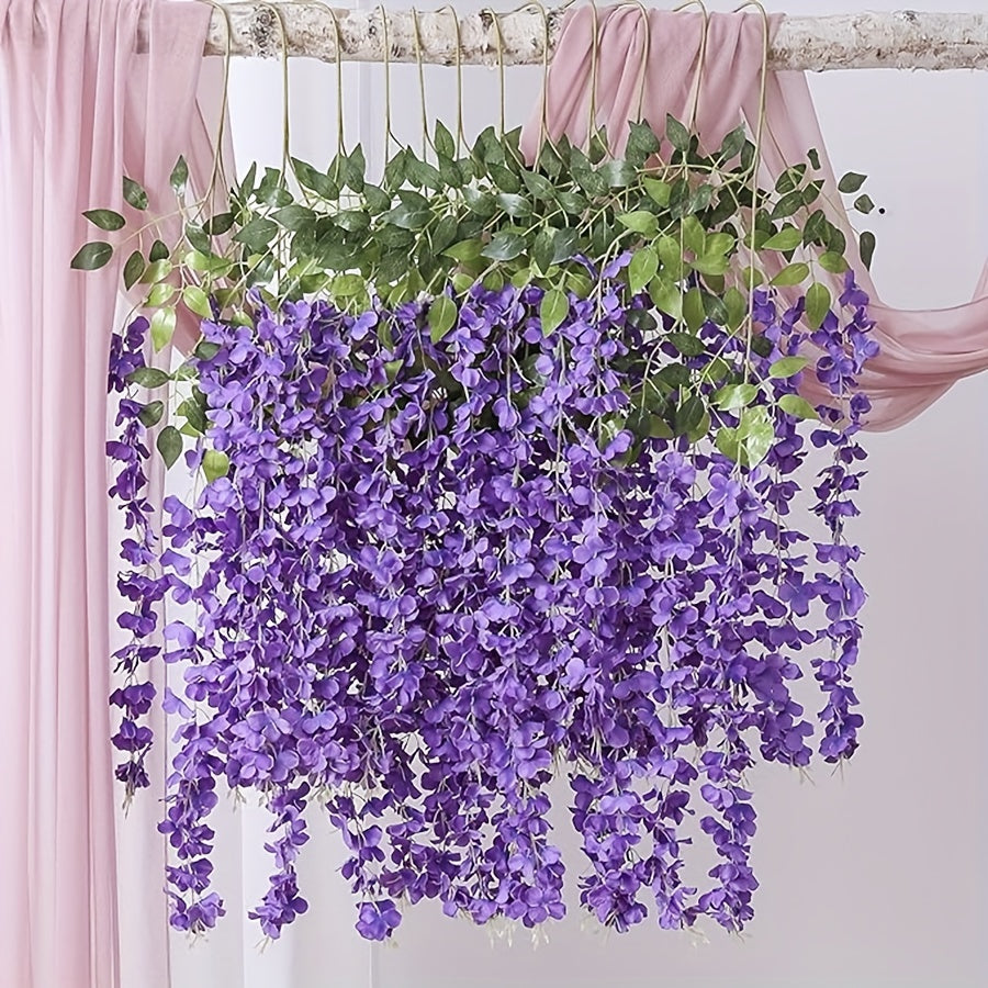 12-piece Wisteria artificial flower vine garland for wedding, party, garden, office, or outdoor decoration.