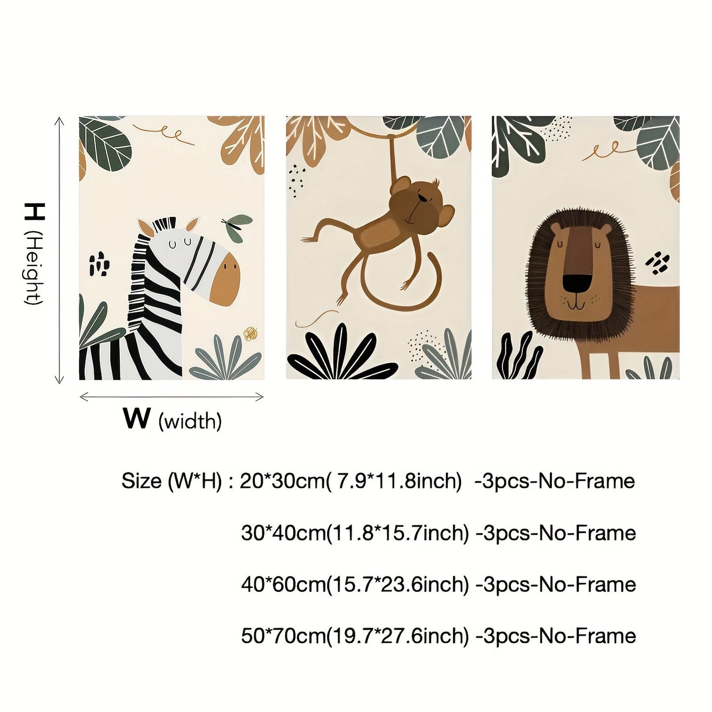 Bohemian Safari Animal Wall Art Prints Set featuring Lion, Monkey, and Zebra - 3 pieces, Frameless, Reusable, Made from Plant Materials, Perfect for Children's Bedroom & Nursery Decor, Canvas Posters for Home Living Space, Suitable for Ages 14 and Up.